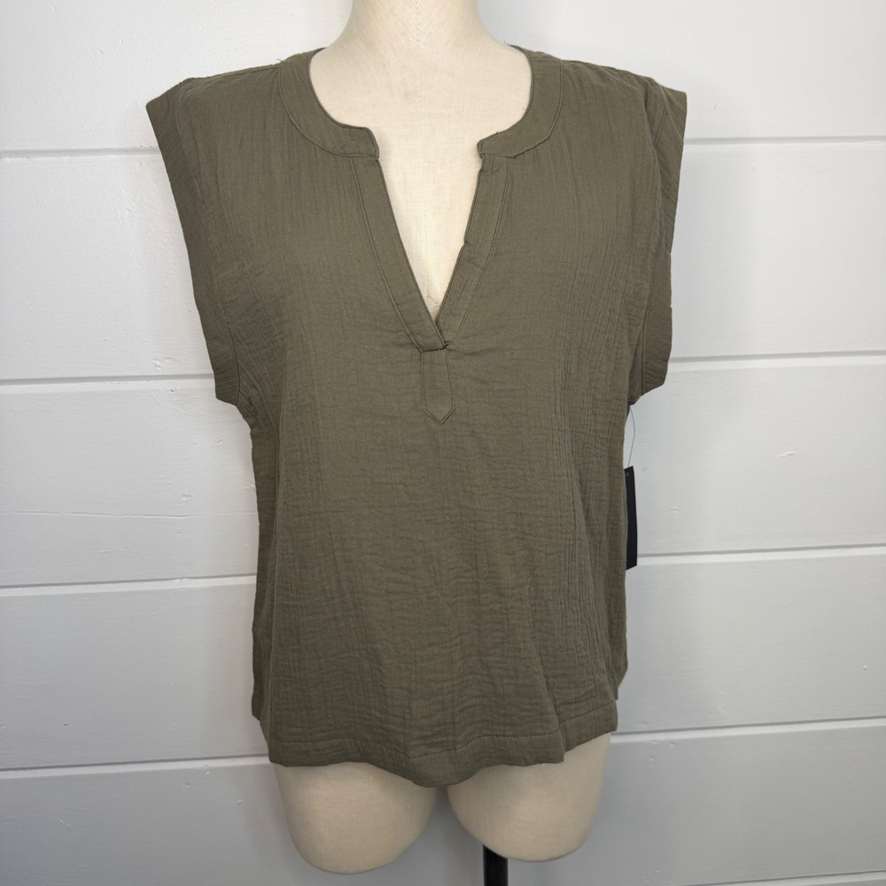 Stitch Star XL‎ Green Cotton Sleeveless Tank Top V Neck Granola Girl NEW